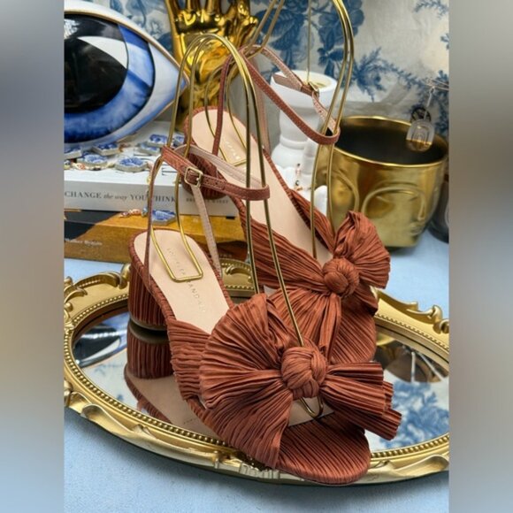 🆕 LOEFFLER RANDALL 🧿 NWOT Dahlia Terracotta Pleated Bow Mid Heel, Sz 7 - Picture 7 of 15